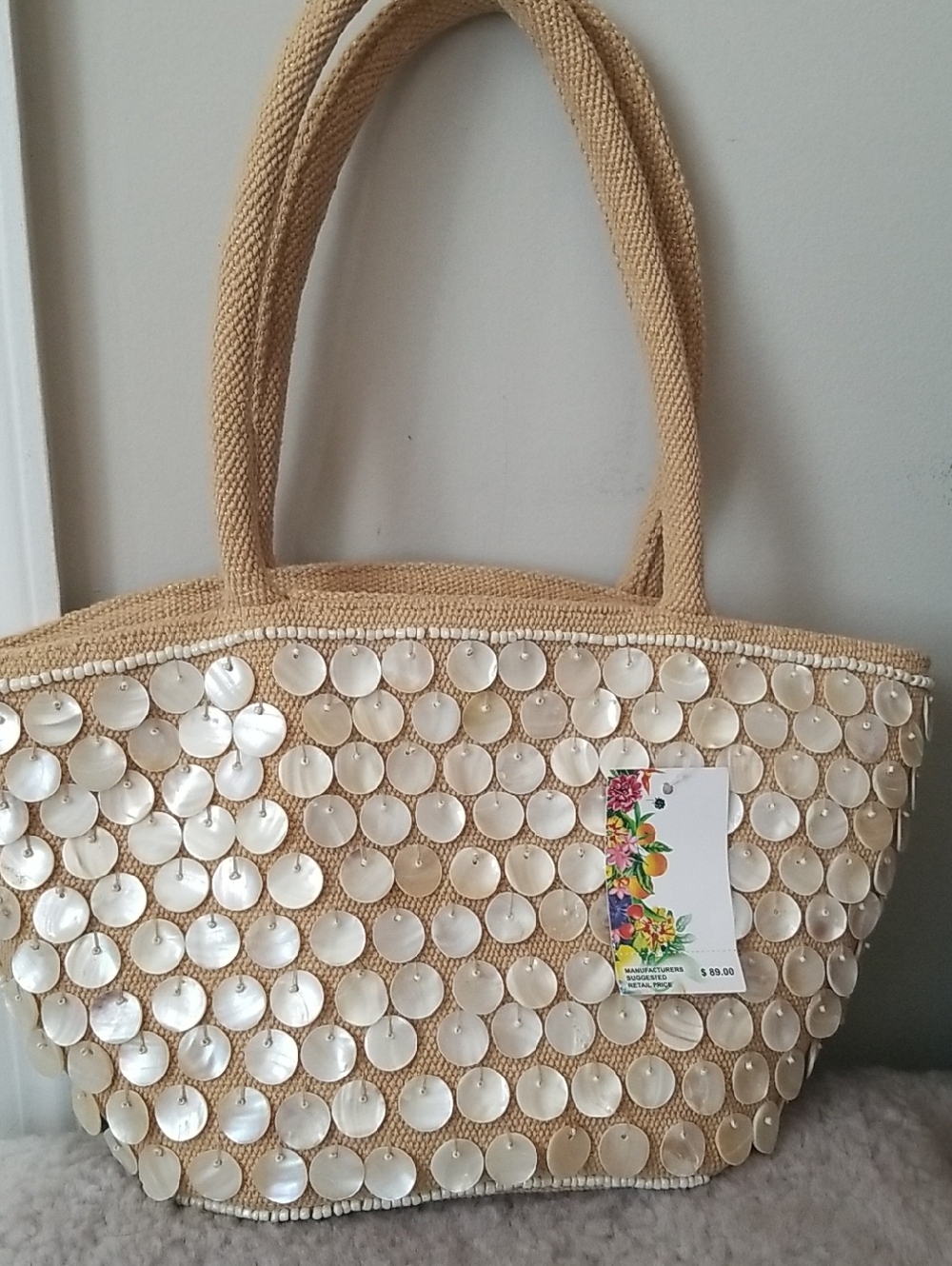 NEW! America & Beyond🐚 Mother Of Pearl Canvas Tote